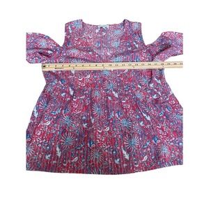 Lucky Brand Floral Print Cold Shoulder Blouse V Neck Top Red Blue Size S‎